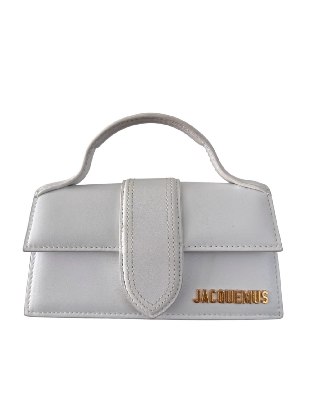 Jacquemus White Mini Top Handle Bag with Gold Logo